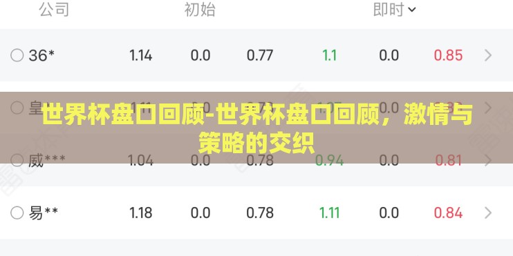 世界杯盘口回顾-世界杯盘口回顾，激情与策略的交织