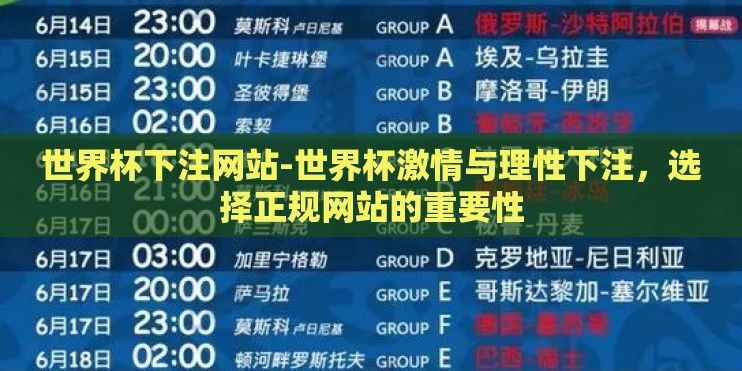 世界杯下注网站-世界杯激情与理性下注，选择正规网站的重要性